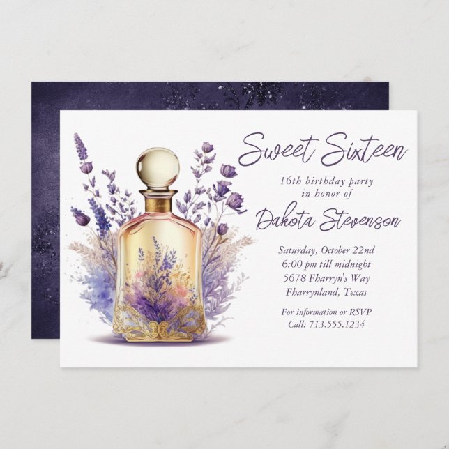 Perfume and Lavender | Sweet 16 Birthday Party Invitation (Front/Back)