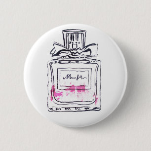 Perfume bottle fashion watercolour illustration 6 cm round badge