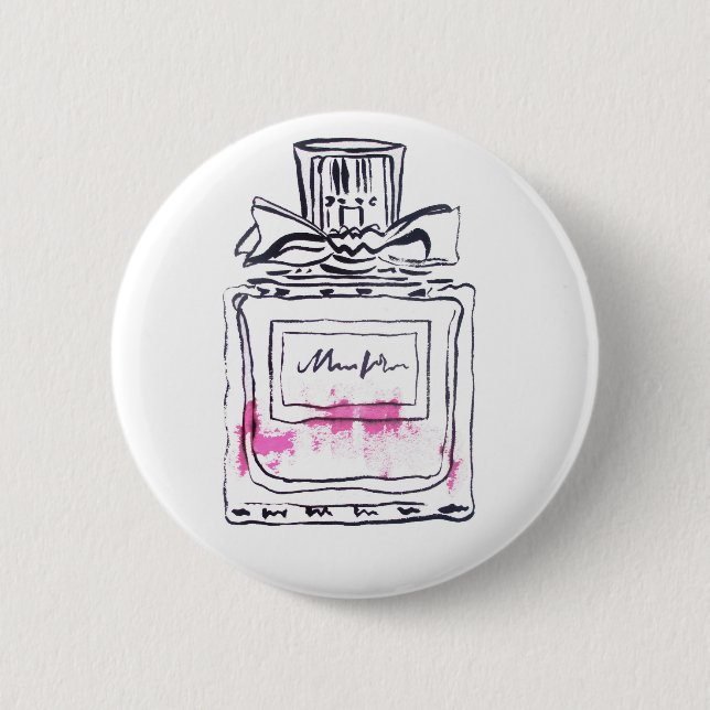 Perfume bottle fashion watercolour illustration 6 cm round badge (Front)