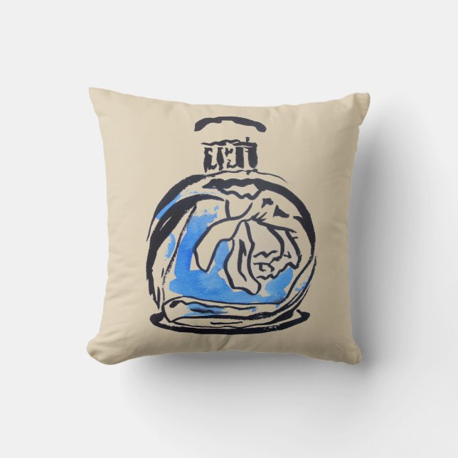Perfume bottle fashion watercolour illustration cushion (Front)