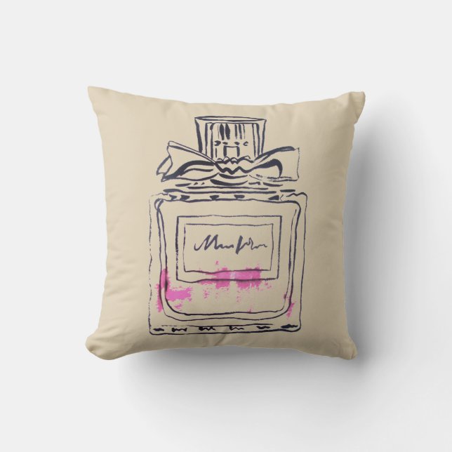Perfume bottle fashion watercolour illustration cushion (Front)