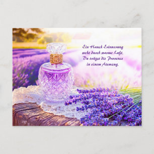 Perfume Bottle in Blooming Lavender Field Holiday Postcard
