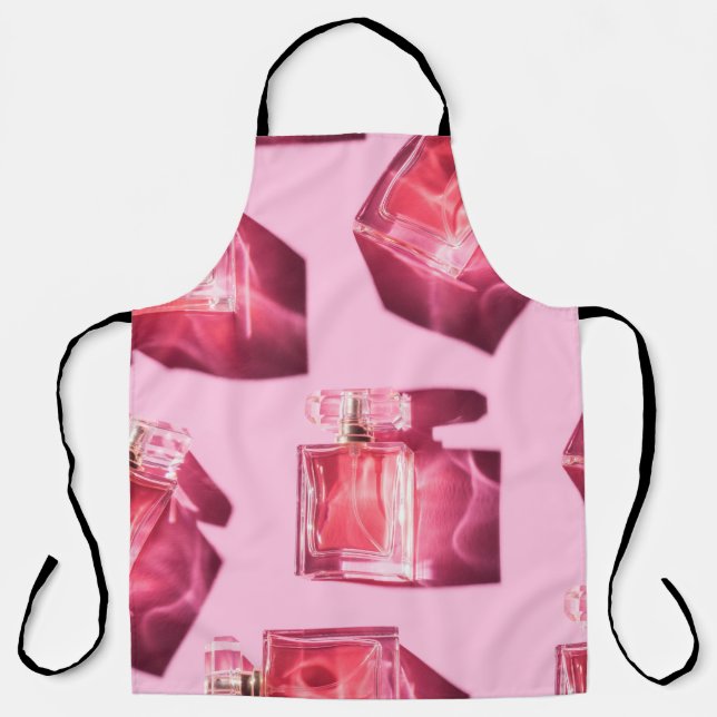 Perfume bottles, pink background, flatlay apron (Front)