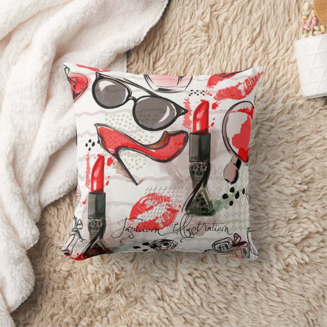 Perfume, Red Lipstick, and a High Heeled Shoe   Cushion (Blanket)