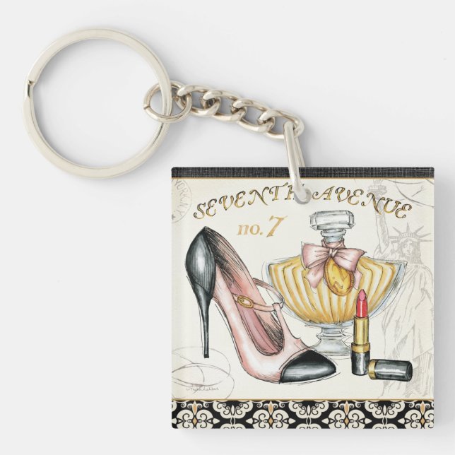 Perfume, Red Lipstick, and a High Heeled Shoe Key Ring (Front)