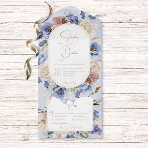 Peri Blue Boho Flowers & Grasses Dinner All In One Invitation