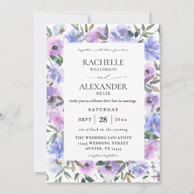 Peri & Purple Floral Wedding Invitation (Front)