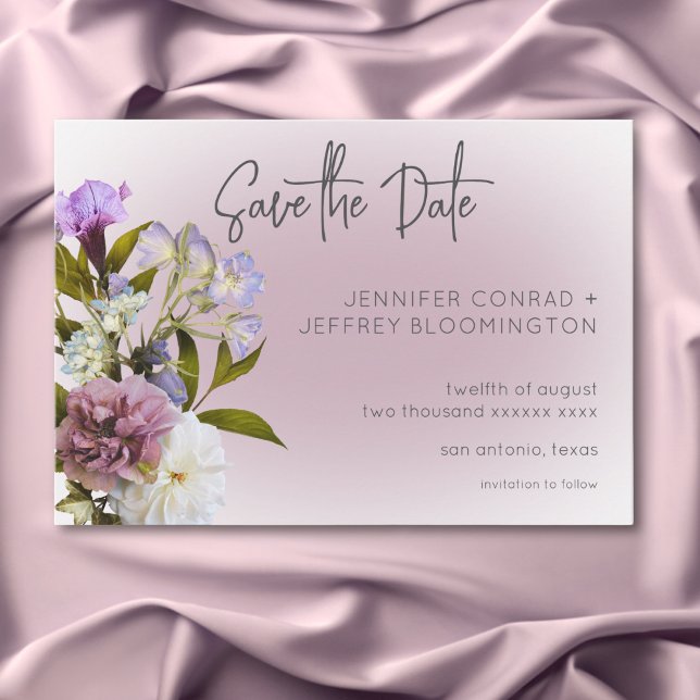 Peri White Mauve Floral Modern Wedding Save The Date (Peri White Mauve Floral Modern Wedding Save The Date)