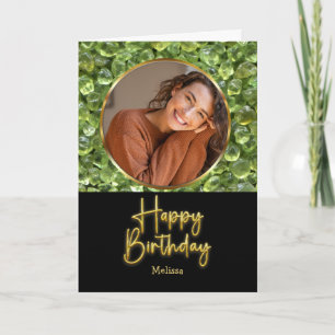 Peridot Birthstone Gold Script Photo Birthday Card