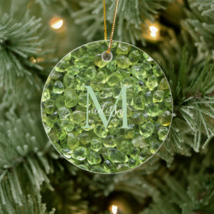 Peridot Birthstone Monogram Personalised Name Ceramic Tree Decoration