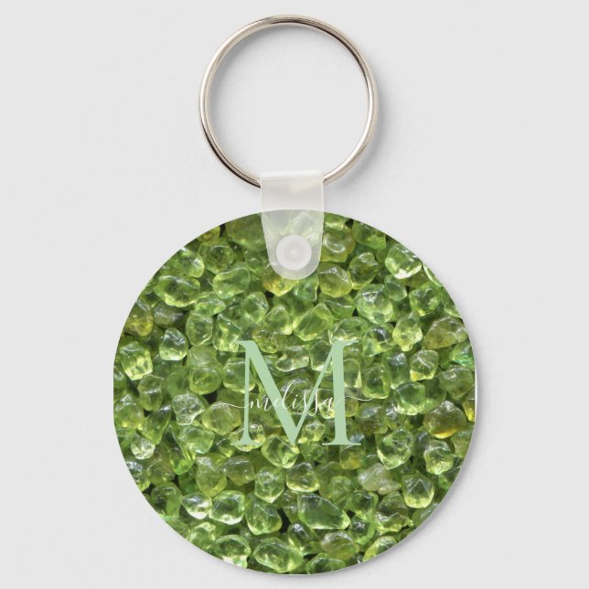 Peridot Birthstone Monogram Personalised Name Key Ring (Front)