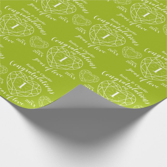 Peridot wedding anniversary 1 year of love green wrapping paper (Corner)
