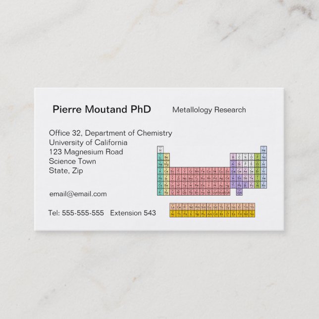 Periodic Table business cards (Front)