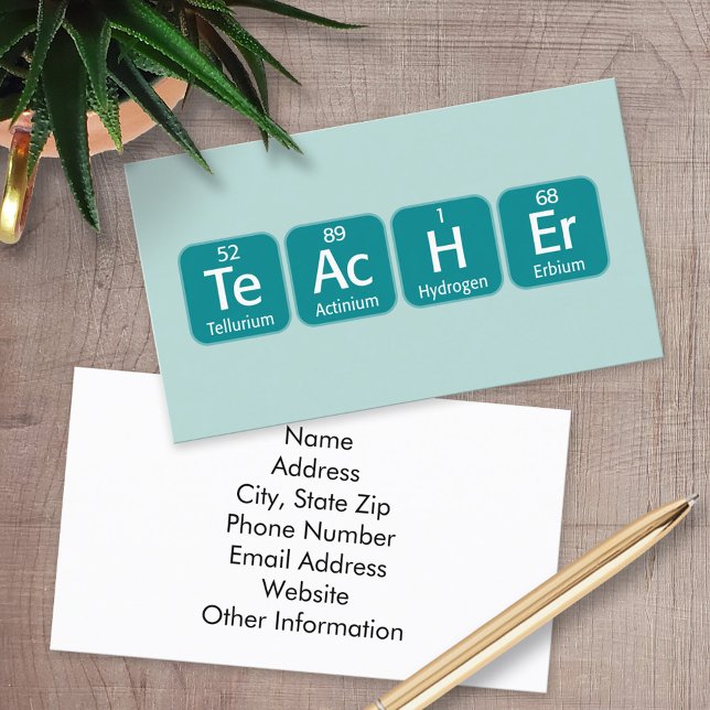 Periodic Table Elements Spelling Teacher Business Card (Custom Printed Business Cards)