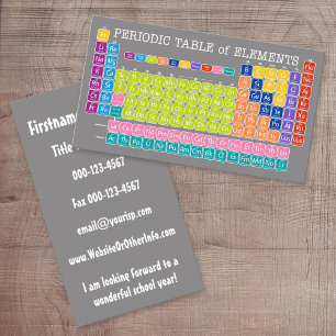 Periodic Table of Elements: Back To School Contact Business Card