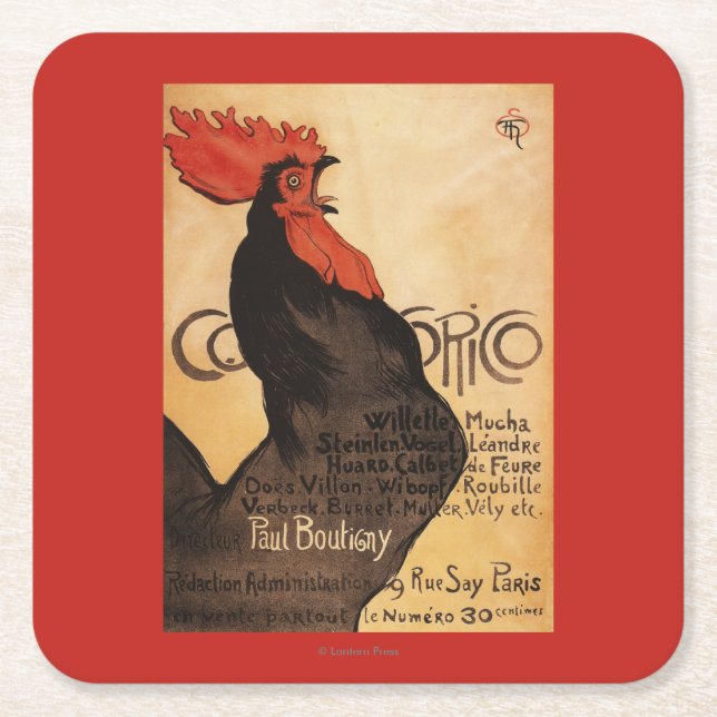 Periodical Cocorico Rooster Promotional Poster Square Paper Coaster (Front)
