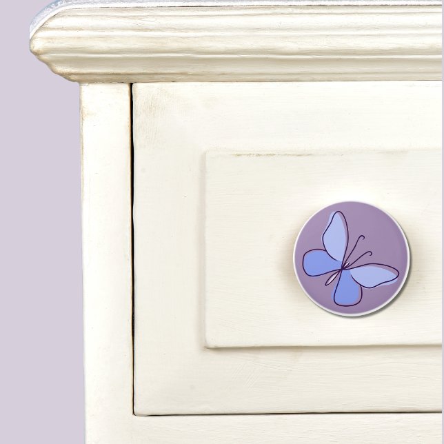 Periwinkel Blue Butterfly Flutter Lavender Ceramic Knob (Violet Blue Butterfly Doodle Drawer Knob)