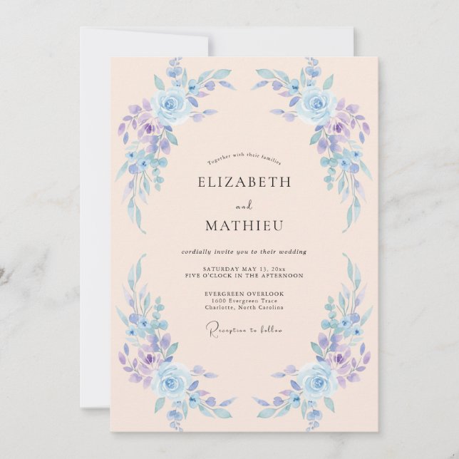 Periwinkle Airy Blossom Wedding Invitation (Front)