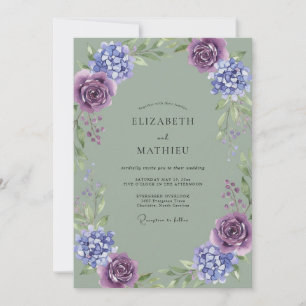 Periwinkle Amethyst Hydrangea Eucalyptus Wedding Invitation