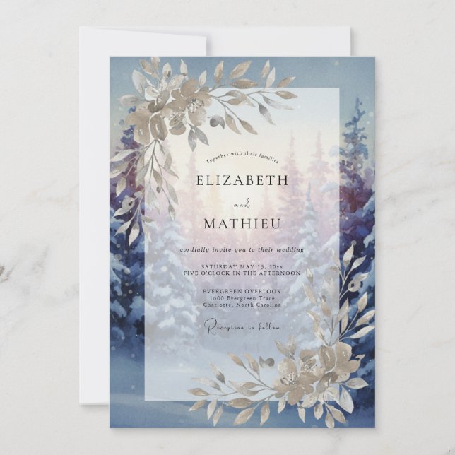 Periwinkle Amethyst Leaf Wedding Invitation (Front)