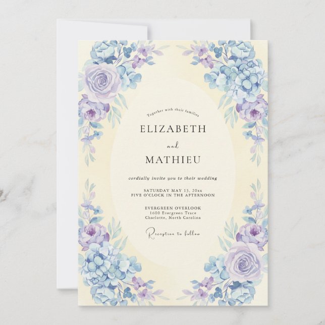 Periwinkle Amethyst Peony Wedding Invitation (Front)
