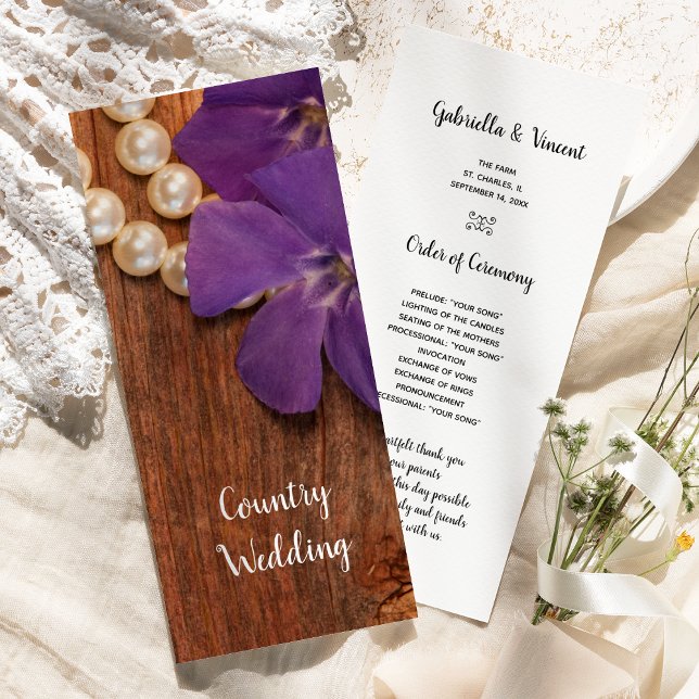 Periwinkle and Barn Wood Country Wedding Program Programme (Creator Uploaded)