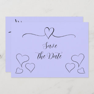 Periwinkle and Black Fancy Calligraphy Hearts   Save The Date