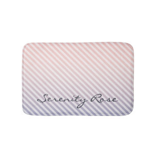 Periwinkle and Soft Pink Ombre Stripes With Name Bath Mat