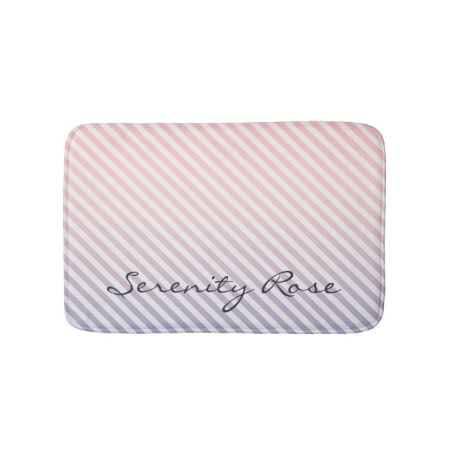 Periwinkle and Soft Pink Ombre Stripes With Name Bath Mat (Front)