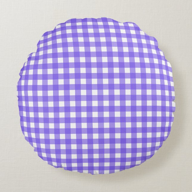 Periwinkle and white gingham round cushion (Front)