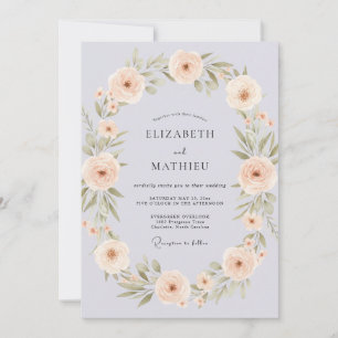 Periwinkle Apricot Foliage Eucalyptus Wedding Invitation