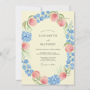 Periwinkle Apricot Fruit Eucalyptus Wedding Invitation