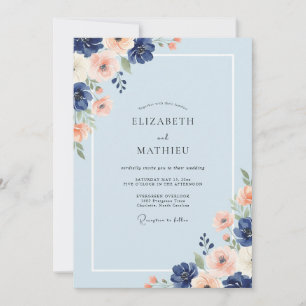 Periwinkle Apricot Painted Wedding Invitation