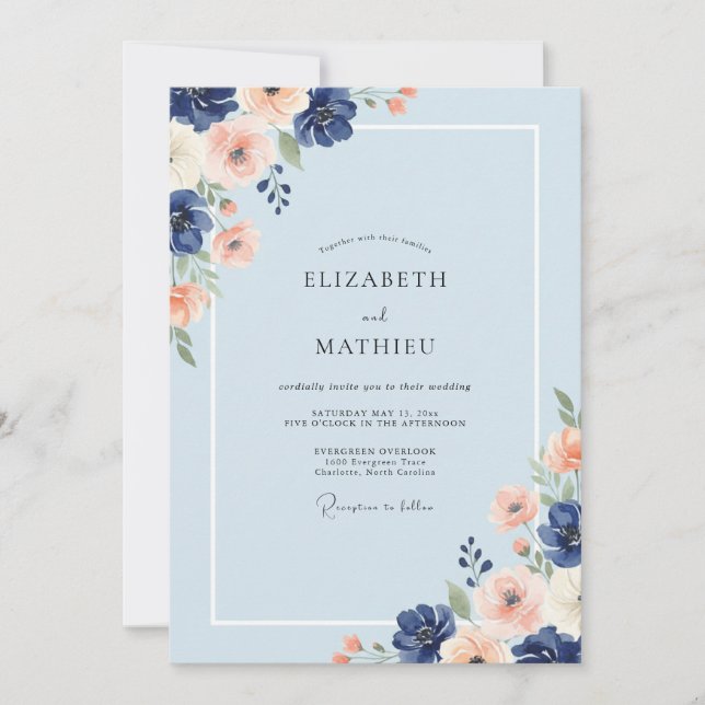 Periwinkle Apricot Painted Wedding Invitation (Front)