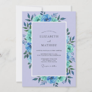 Periwinkle Aqua Foliage Eucalyptus Wedding Invitation