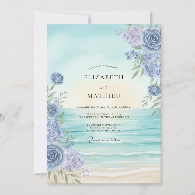 Periwinkle Aqua Painted Wedding Invitation (Front)