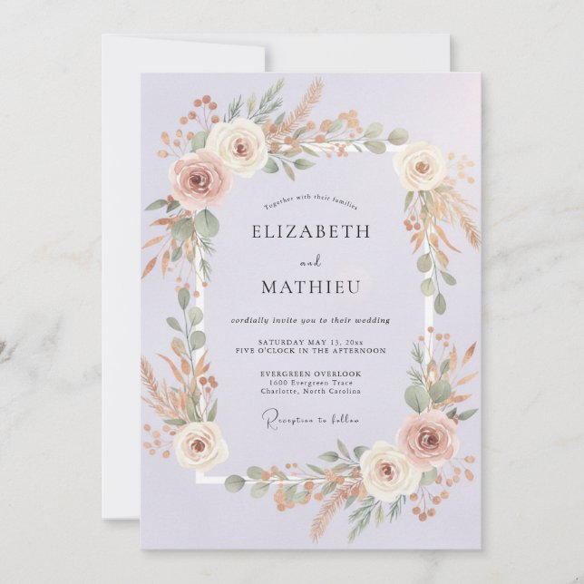 Periwinkle Artistic Floral Wedding Invitation (Front)
