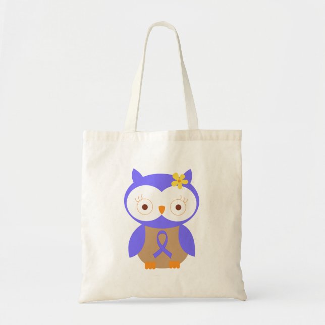 Periwinkle Awareness Ribbon Owl Tote Bag (Front)