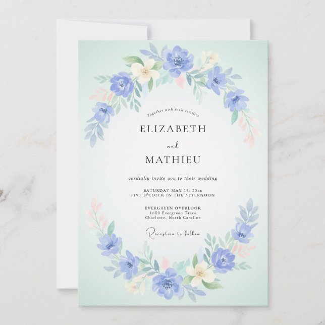 Periwinkle Bloom Romantic Wedding Invitation (Front)