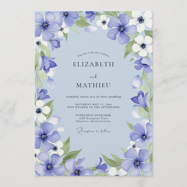 Periwinkle Bloom Whimsy Wedding Invitation (Front)