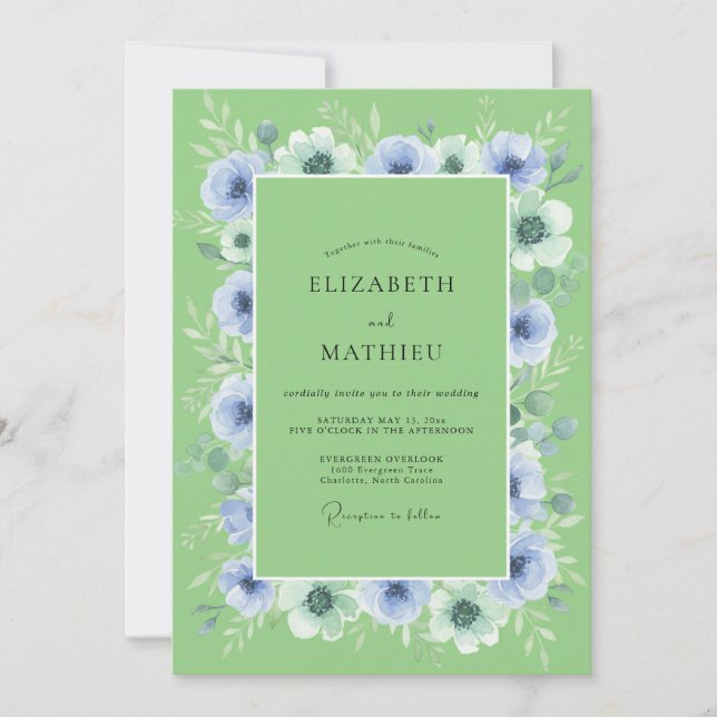Periwinkle Blooming Romance Wedding Invitation (Front)