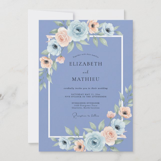 Periwinkle Blossom Arrangement Wedding Invitation (Front)