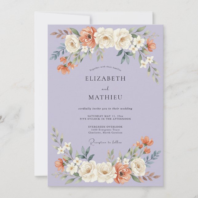 Periwinkle Blossom Romance Wedding Invitation (Front)