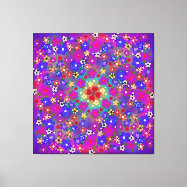 Periwinkle Blue and Violet Flowers Boho Style Canvas Print (Front)