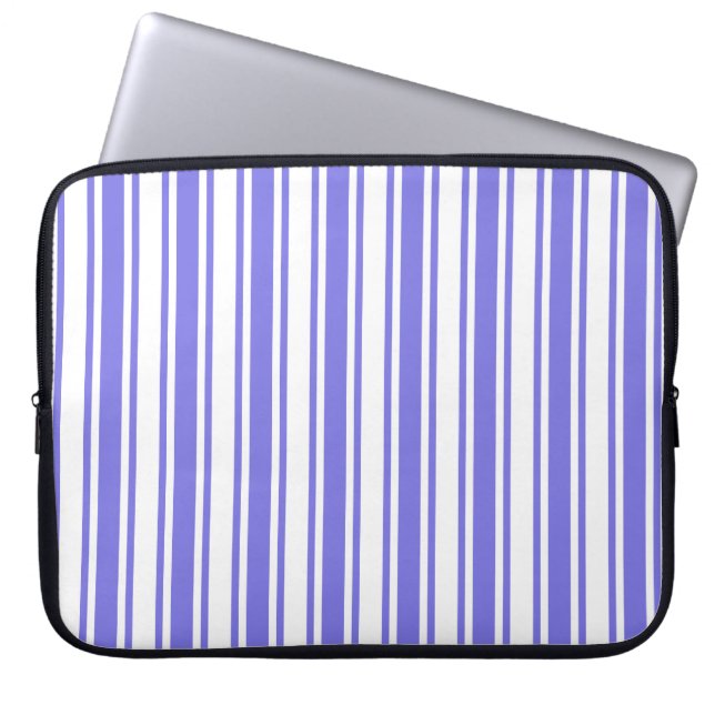 Periwinkle blue and white candy stripes laptop sleeve (Front)