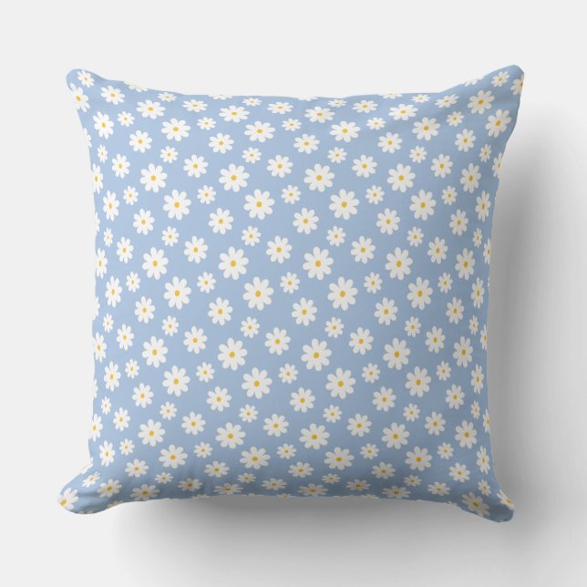 Periwinkle Blue and White Daisies Throw Pillow (Front)