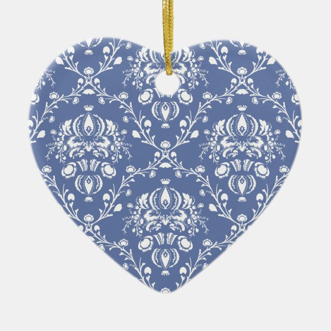 Periwinkle Blue and White Damask Ceramic Tree Decoration (Front)
