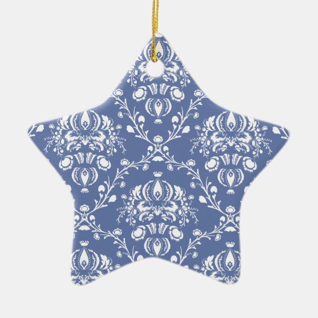 Periwinkle Blue and White Damask Ceramic Tree Decoration (Front)