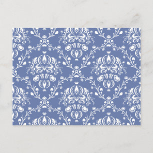 Periwinkle Blue and White Damask Postcard