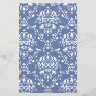 Periwinkle Blue and White Damask Stationery